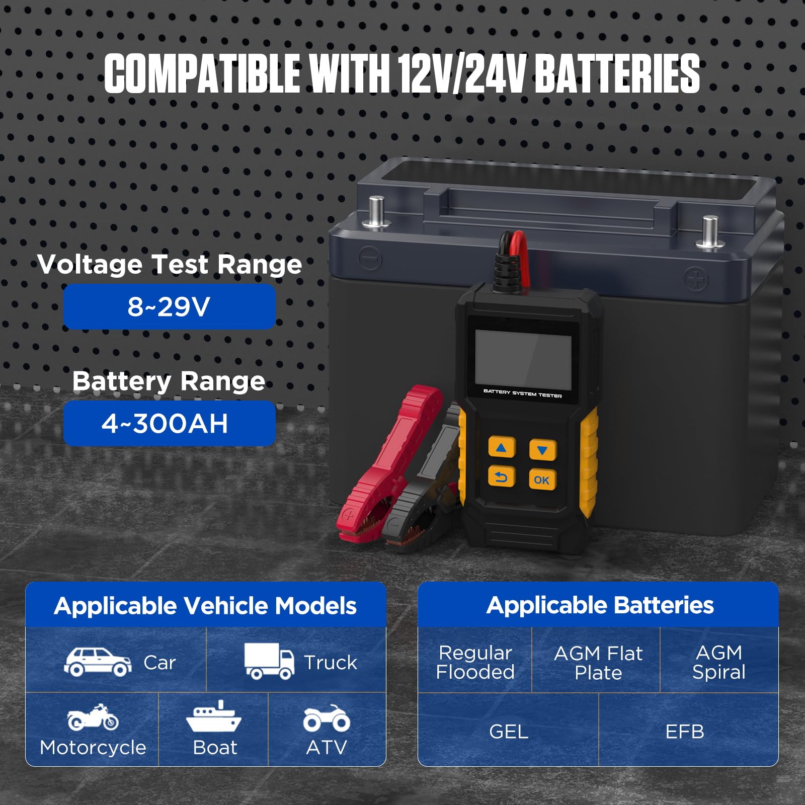 Tester per batteria auto 12V 24V di carico 30-2000 CCA alternatore automobilistico Analizzatore di batteria digitale Tester del sistema di avviamento e carica