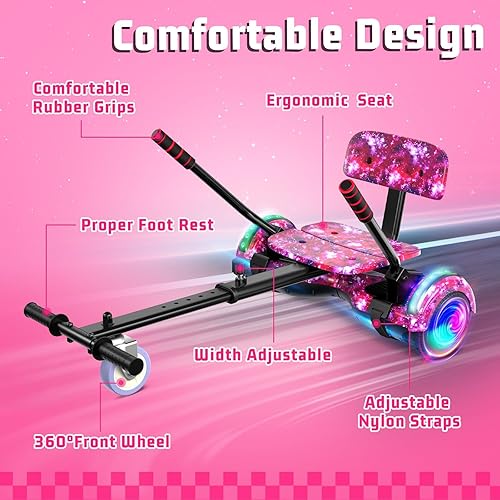 Miniatura 4 de Scooter con accesorio de asiento para niños y adultos, scooter de equilibrio de 6.5 pulgadas y 8.5 pulgadas con altavoces Bluetooth y luz LED