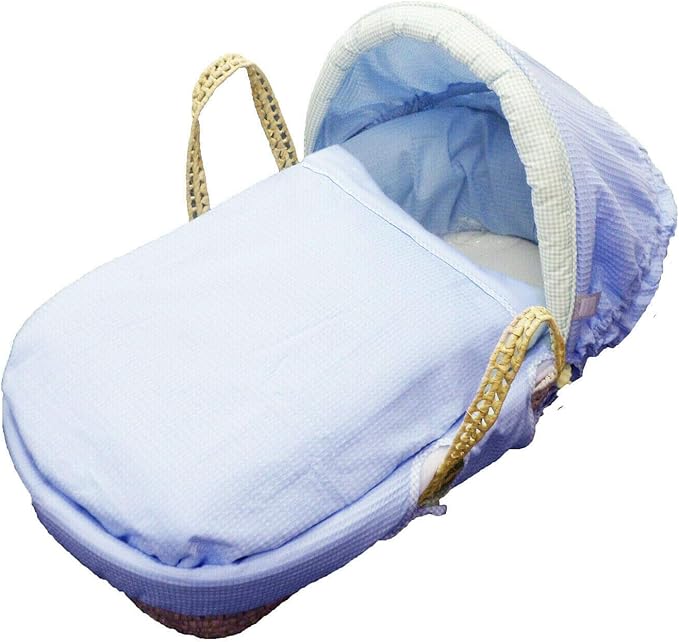 Moses Basket Me Blue Gingham and Waffle 3 Piece Dressing For Moses or Wicker Baskets Including