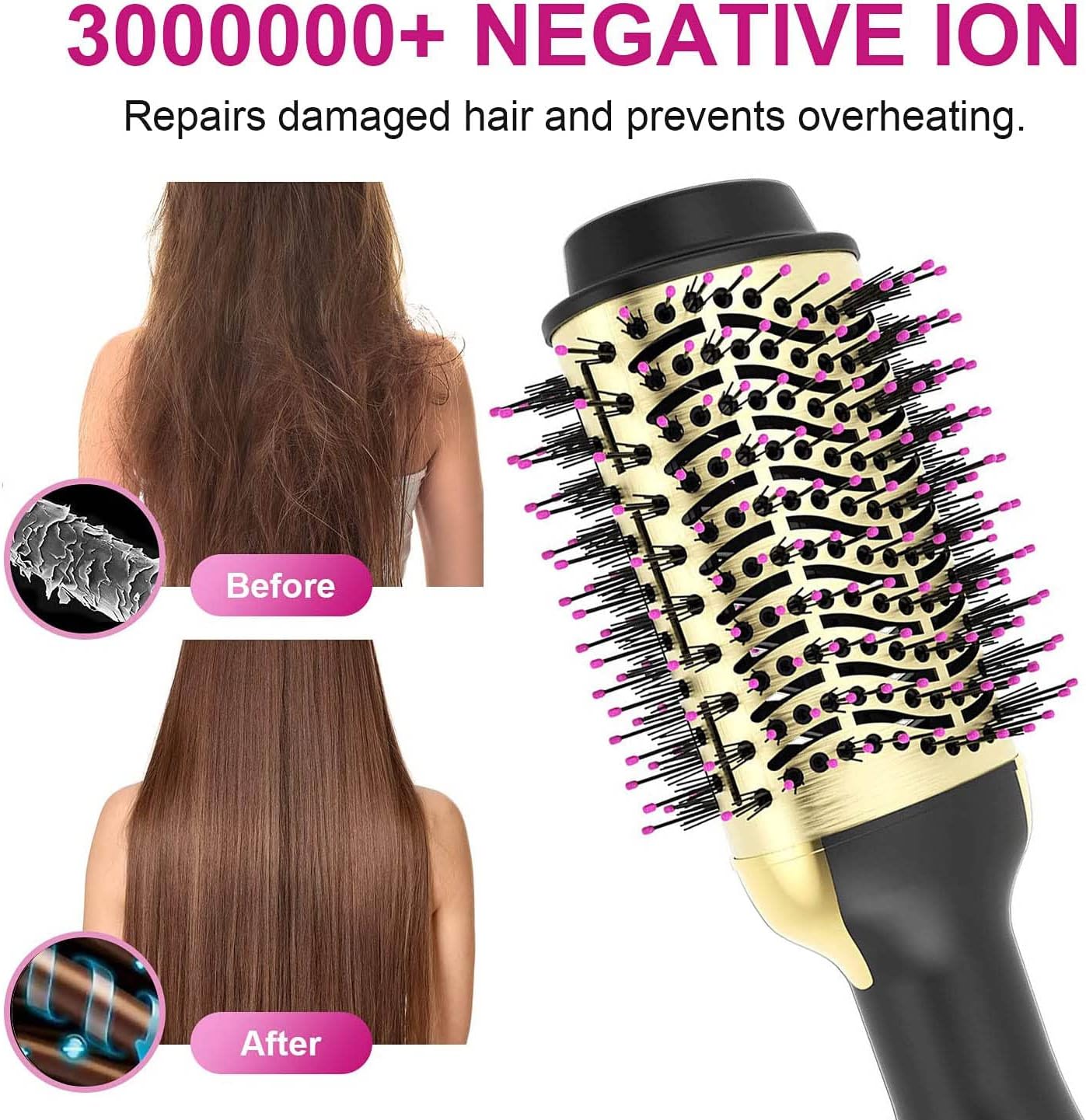 Hair Dryer Brush Blow Dryer Brush in One, Professional Hot Air Brush 4 in 1 One Step Hair Dryer and Styler Volumizer with Negative Ion for Drying, Straightening, Curling, Salon for All Hair Types : Beauty & Personal Care