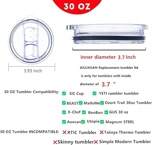 Miniatura 2 de Tapas de repuesto para vasos, tapas de vaso a prueba de derrames, 30 onzas para YETI Rambler, Ozark Trail y otras marcas de vasos de acero