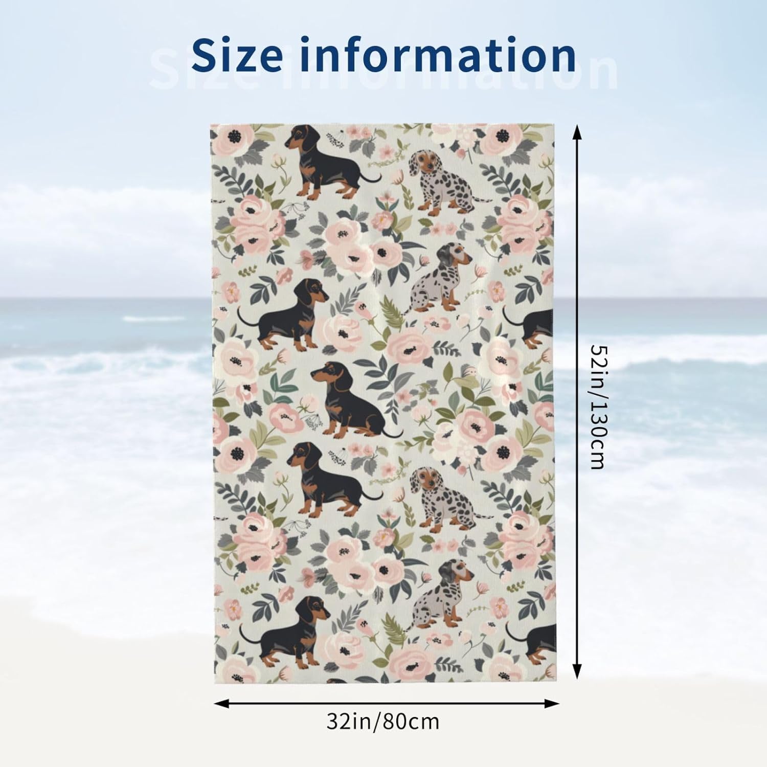 Cute Dog Beach Towel,32x52in,Quick-Dry Sand-Free Puppy Bath Towels,Microfiber Lightweight for Travel Pool Yoga Beach Outdoor Activities Decor Accessories Gifts (Floral Dachshund) - Image 3