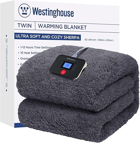 Miniatura 26 de Westinghouse Manta Eléctrica Tamaño Throw, Manta Térmica de Felpa Sherpa Suave con 6 Niveles de Calefacción y 2-10 Horas de Apagado Automático, Gris