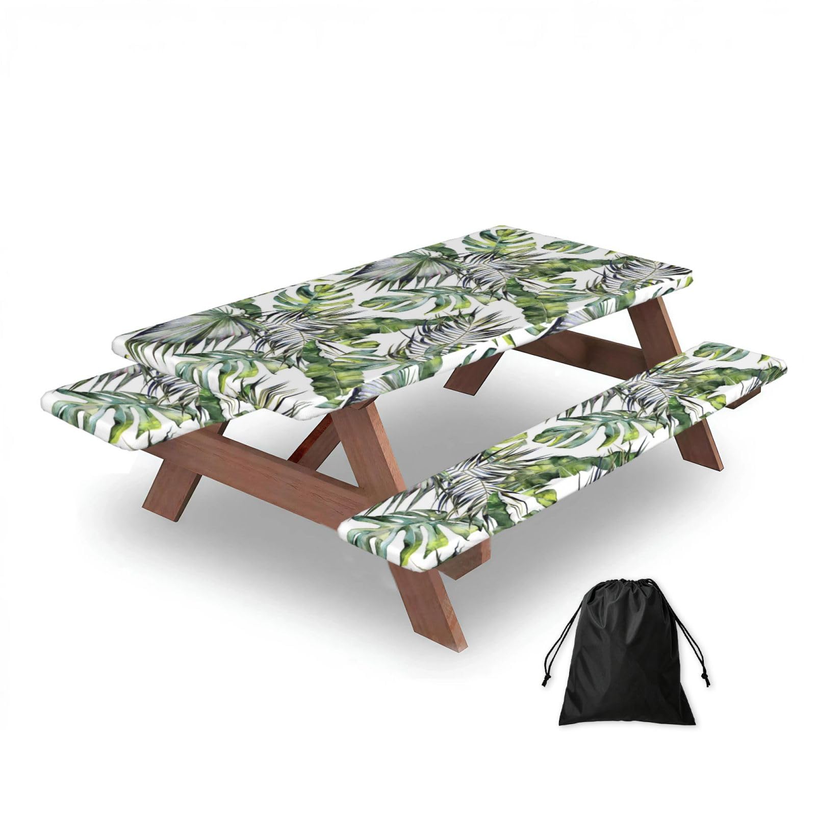 Tropical Garden, Picnic Table Cover With Bench Covers -Waterproof Elastic Fitted Tablecloth for Garden Camping Patio 76x152cm