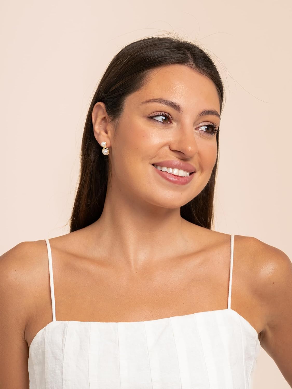 Altitude Boutique Infinity Double Pearl Stud Earrings | AAA Freshwater Cultured Pearls 6–7.5mm | 14K Gold-Plated or Rhodium-Plated with Stainless Steel Posts | Modern Two Pearl Drop Earrings for Women - Image 2