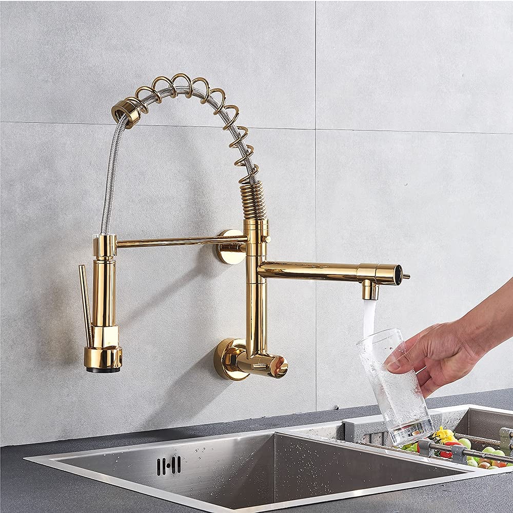 Grifo de cocina de níquel cepillado monomando con doble salida premium 8