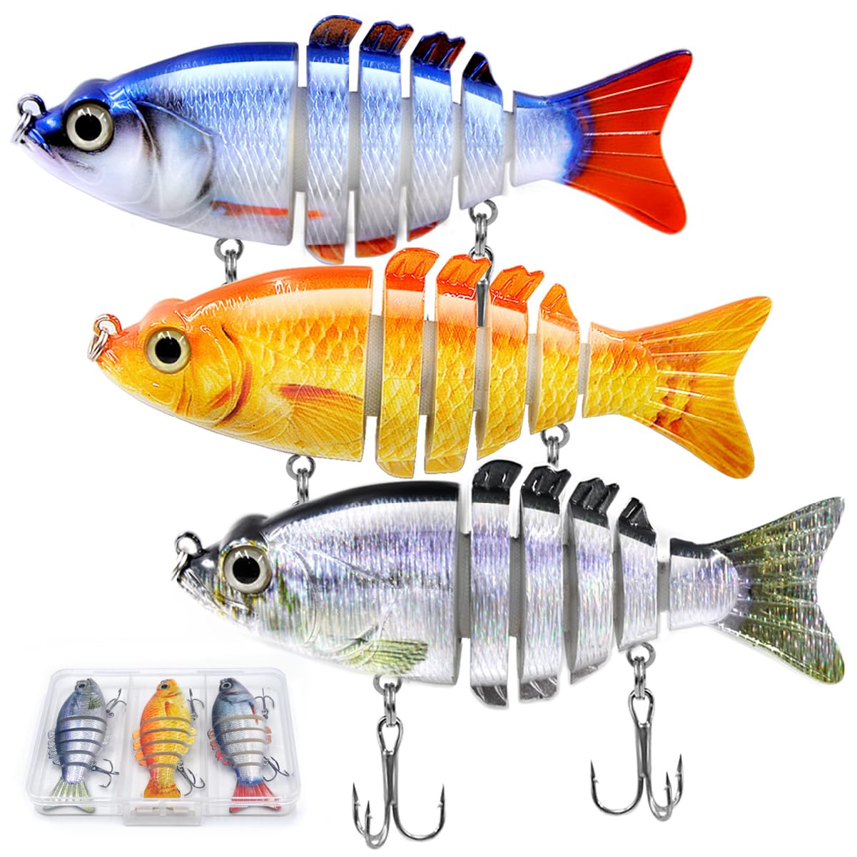 3 Pcs Multi Jointed Swimbait for Bass & Other Freshwater & Saltwater Species - Slow Sinking Lure with Tackle Box - Must-Have Gear for Fishing Enthusiasts