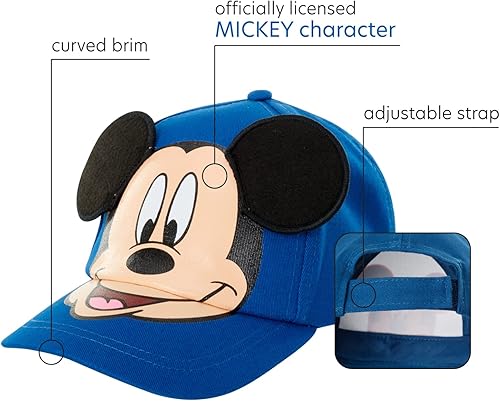 Miniatura 2 de Gorra de béisbol ajustable para niños de Disney, gorro Mickey Mouse ajustable para niños pequeños, edades de 2 a 4 años o gorras para niños de 4 a 7