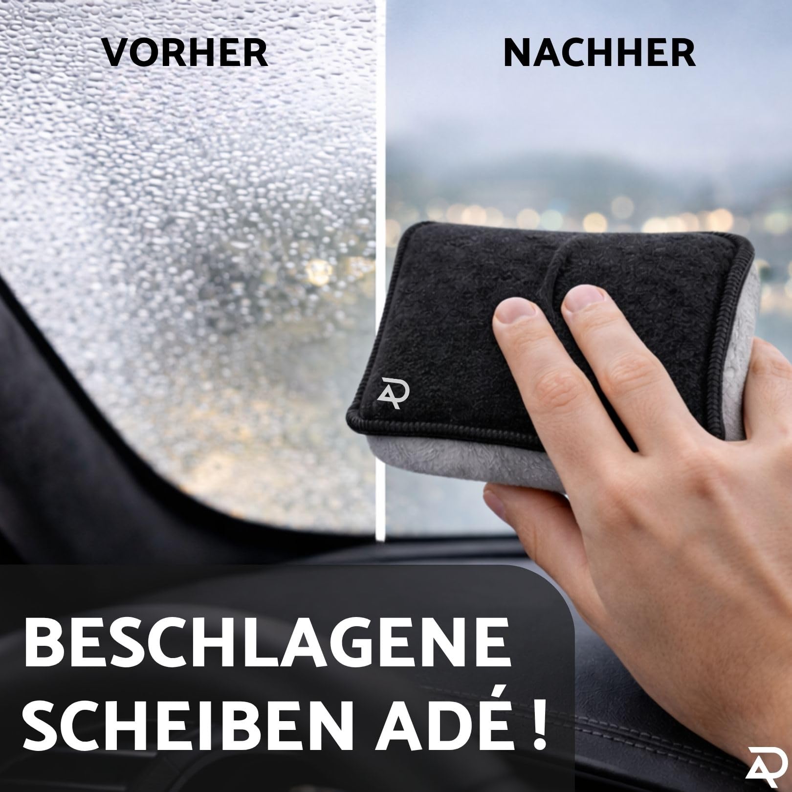 Detailing Mikrofaser Scheibenschwamm Auto 2er Set – Beschlagene Scheiben innen streifenfrei entfernen | 2in1 Reinigen & Trocknen | Saugstark & waschbar | Windschutzscheibe & Seitenfenster