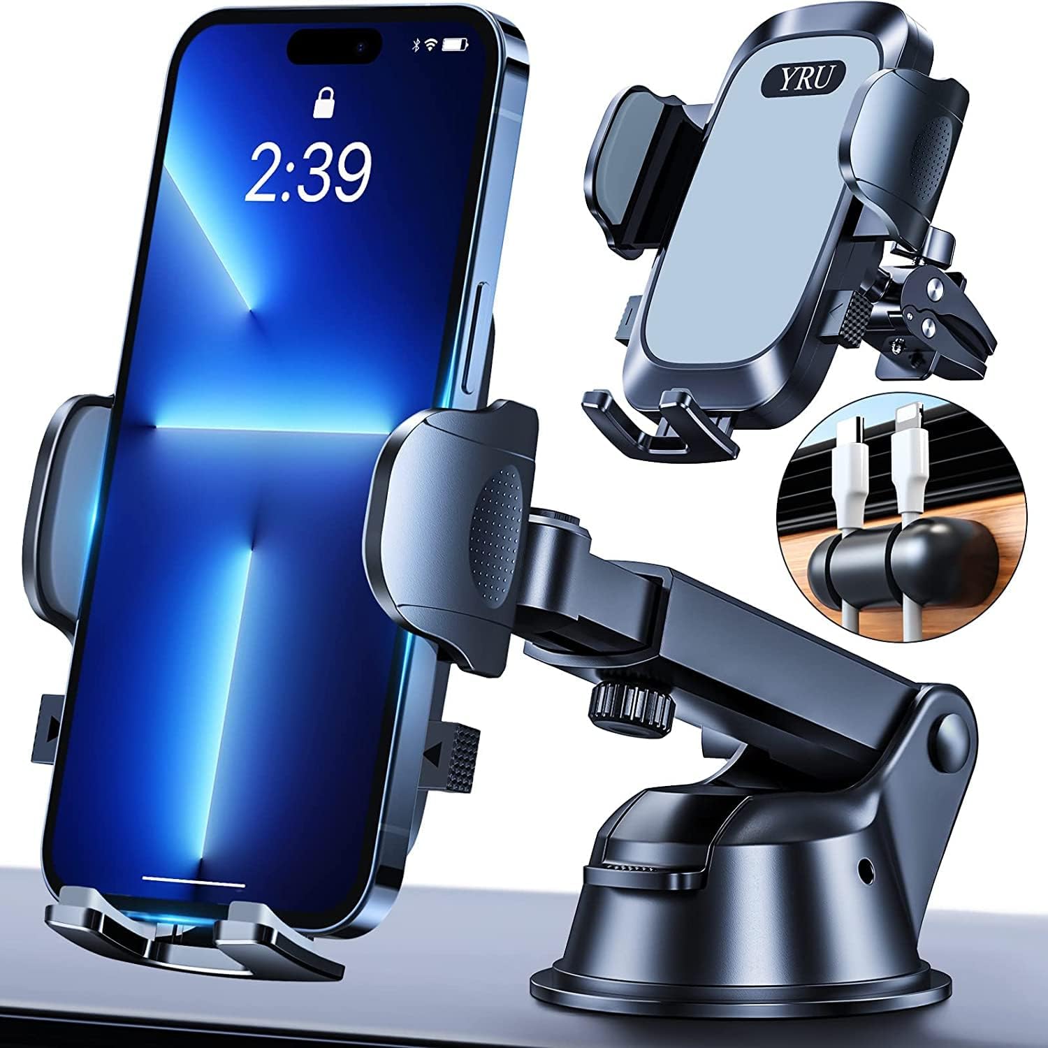 [2025 Upgrade 80LB+ Strong Suction]YRU Car Phone Holder Mount,[Bumpy Road Stable]Dashboard Cell Phone Holder for Car Air Vent Windshield Phone Stand for iPhone 16 15 14 13 Pro Max Samsung Truck, Grey