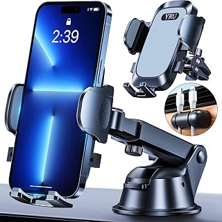 [Super Stable] YRU Phone Holder Car [Upgraded 80 Lb Suction Cup] Thick Case Friendly, Heavy Duty Mobile Car Cell Phone Holder Mount for Dashboard Vent Windshield iPhone 14 Pro Max 13 12 11, Grey