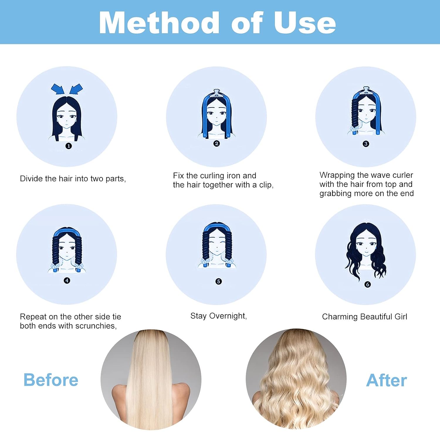 Heatless curling rod headband, Upgrade Heatless Hair Curlers for Long Hair, No Heat Silk Curls Headband You Can To Sleep In Overnight, No Heat DIY Hair Styling Tool (Blue) : Beauty & Personal Care
