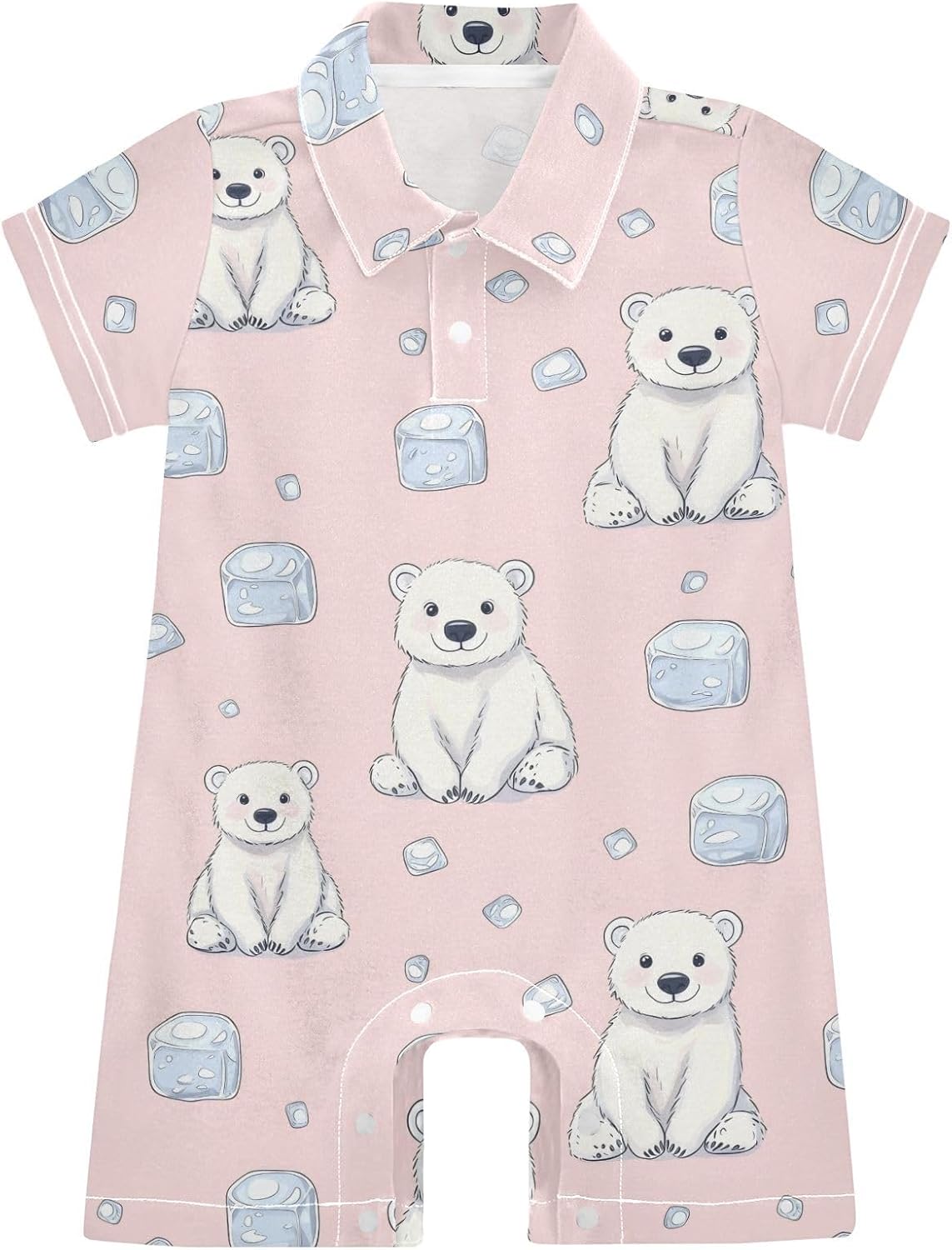 vvfelixl Baby Polo Bodysuit Cartoon Cute Little Polar Bear Short Sleeve Collared Baby Clothes,Babys Polo Romper for 3-6 Months