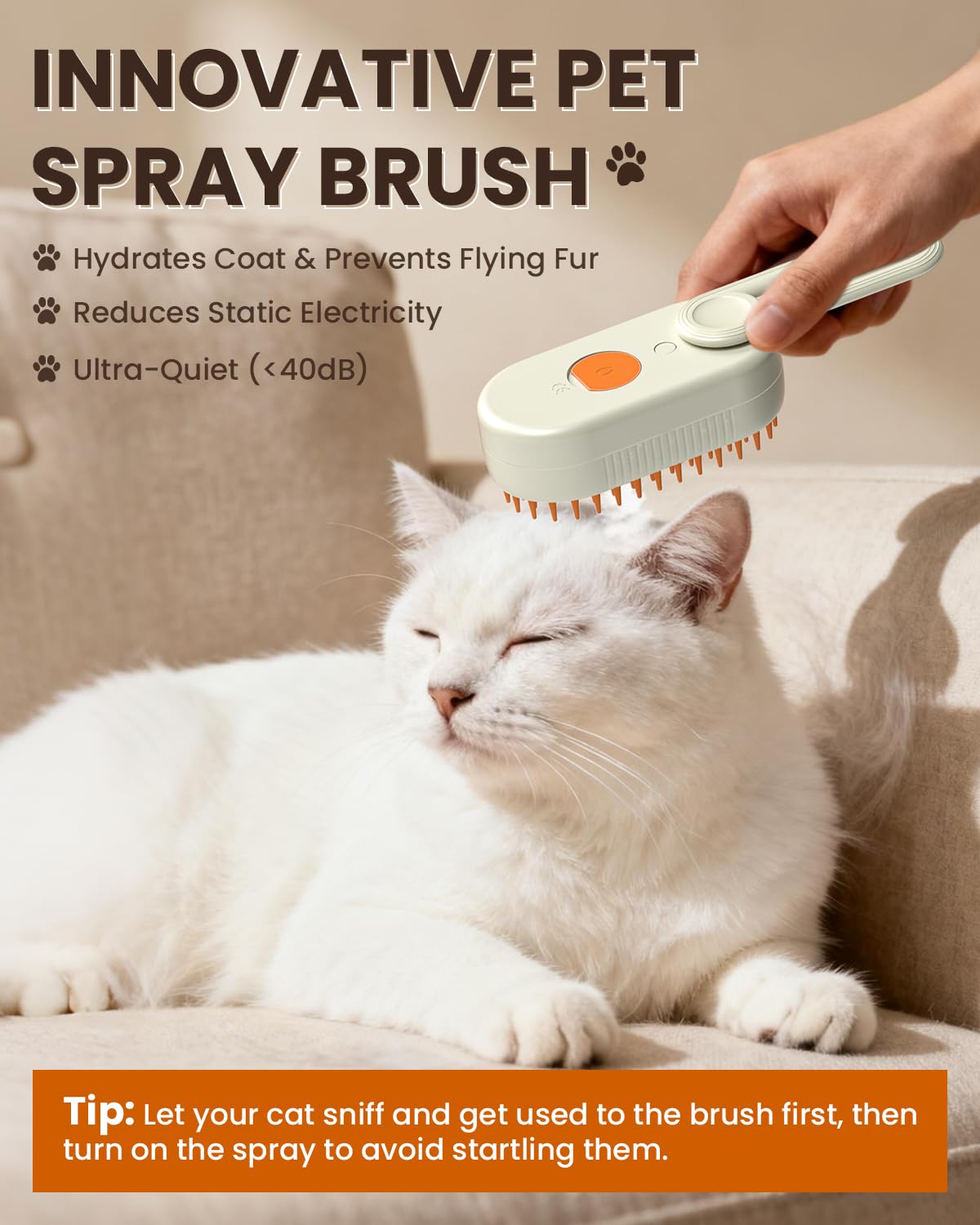 Spazzola a vapore per gatti, spazzola a vapore per gatti, pettine 4 in 1 per la rimozione dei peli con manico pieghevole, spazzole spray per gatti, strumento per rimuovere peli per animali domestici a