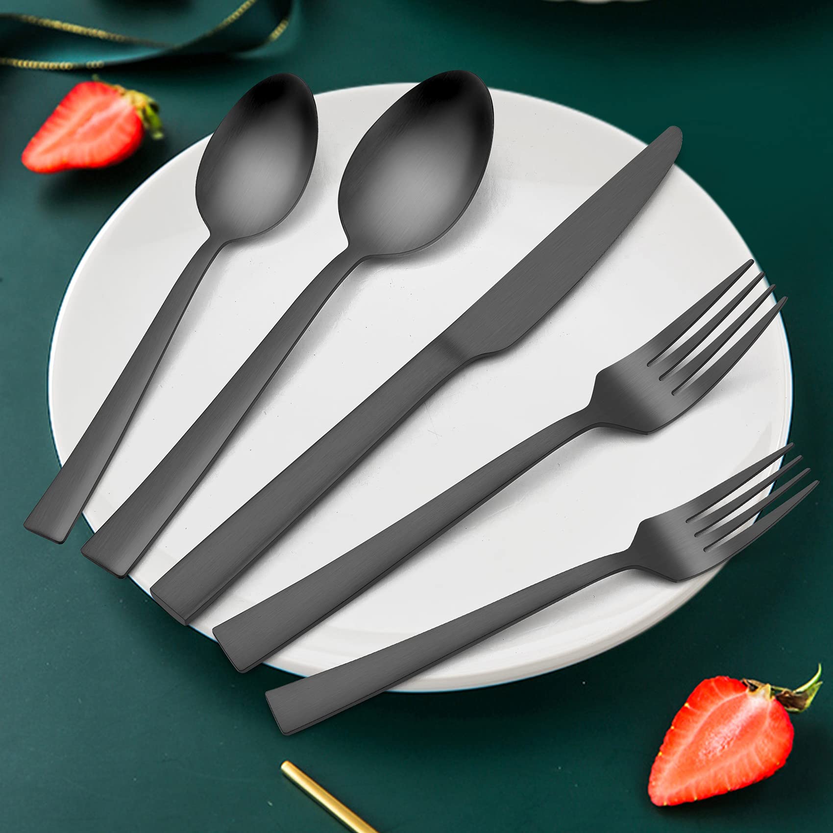 Silverware Set, HaWare 40 Pieces Stainless Steel Square Flatware Cutlery Set for 8, Modern Tableware Eating Utensils for Kitchen, Matte Finish, Dishwasher Safe