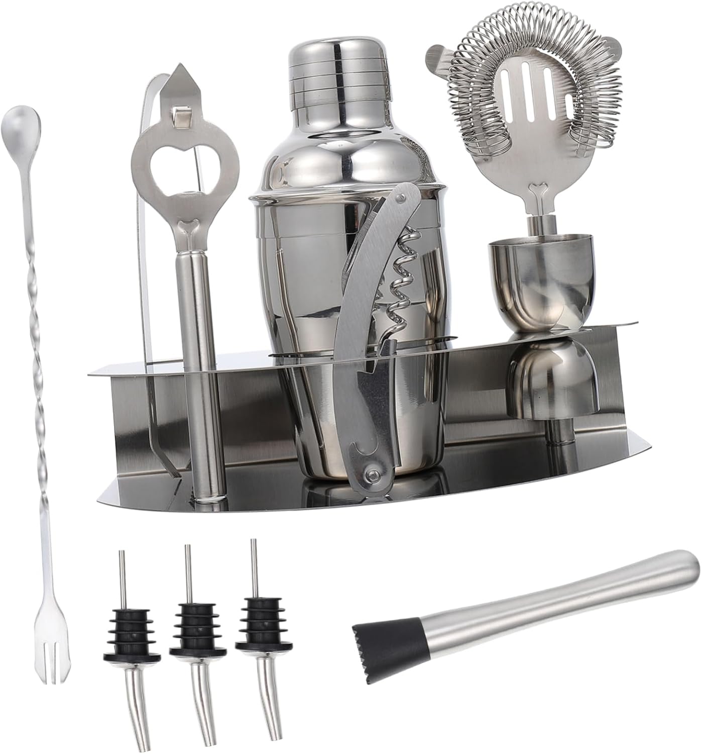 VOSAREA Stainless Steel Cocktail Shaker Set 12-Piece Bartender Kit Mixing Spoon and Strainer Professional Beverage Making Tools for Home Bars and Parties
