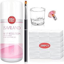 Saviland Poly Gel Slip Solution Kit: 120ML Anti-Stick Nail Thickening Solution for Builder Nails Gel Nail Polish Acrylic Powder Sticky Layer Remover Nail Brush Cleaning Pad Dappen Dish Nails Cleaner
