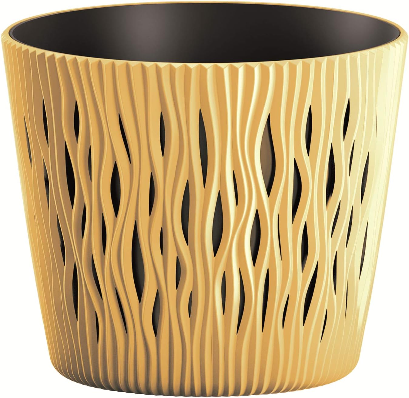 PROSPERPLAST Sandy Round Flower Pot Planter 2-in-1 Including Plant Pot Round Plastic (262 mm, Grey).