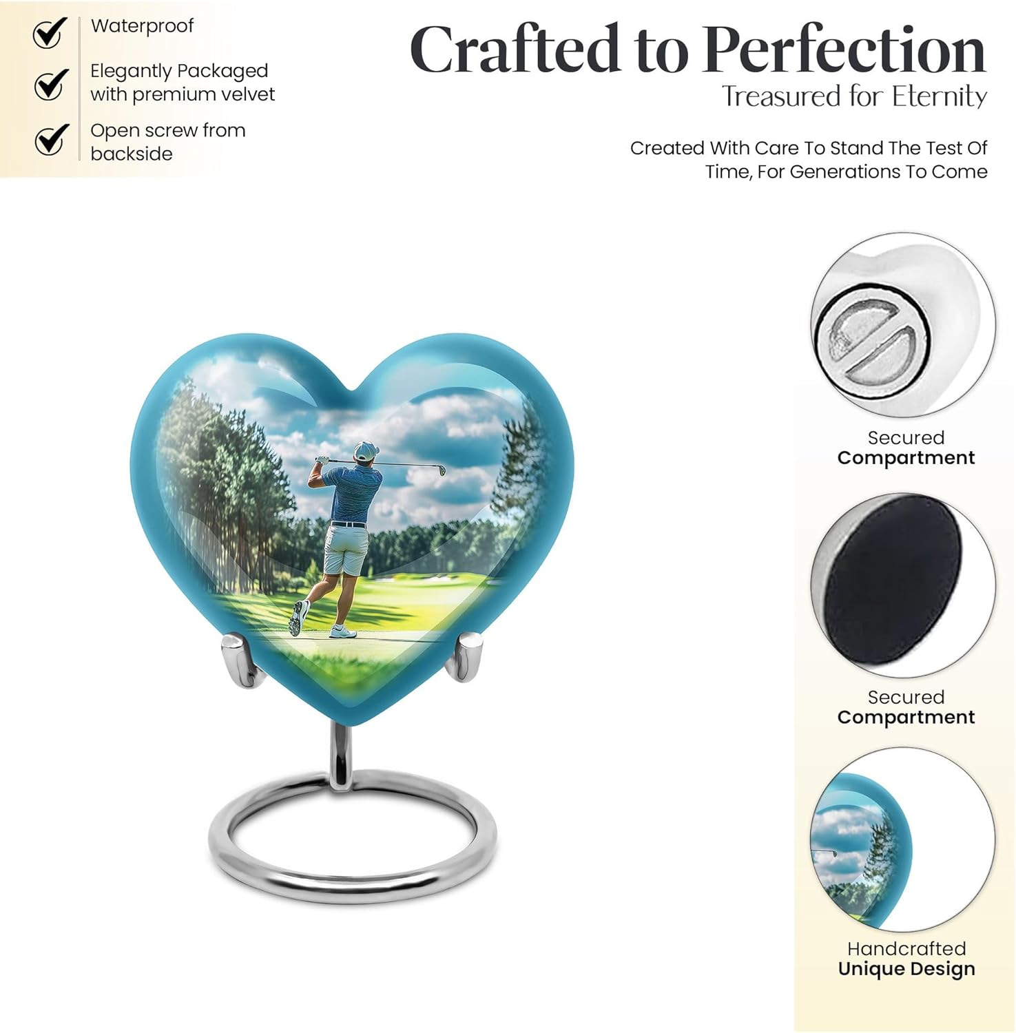 Golf Miniature Keepsake Urn for Ashes Adult Male & Female - Blue Heart Tiny Cremation Urn - Small Burial Urns for Ashes - Memorial Funeral Keepsake Holder Urns for Burial Container 3 Inch
