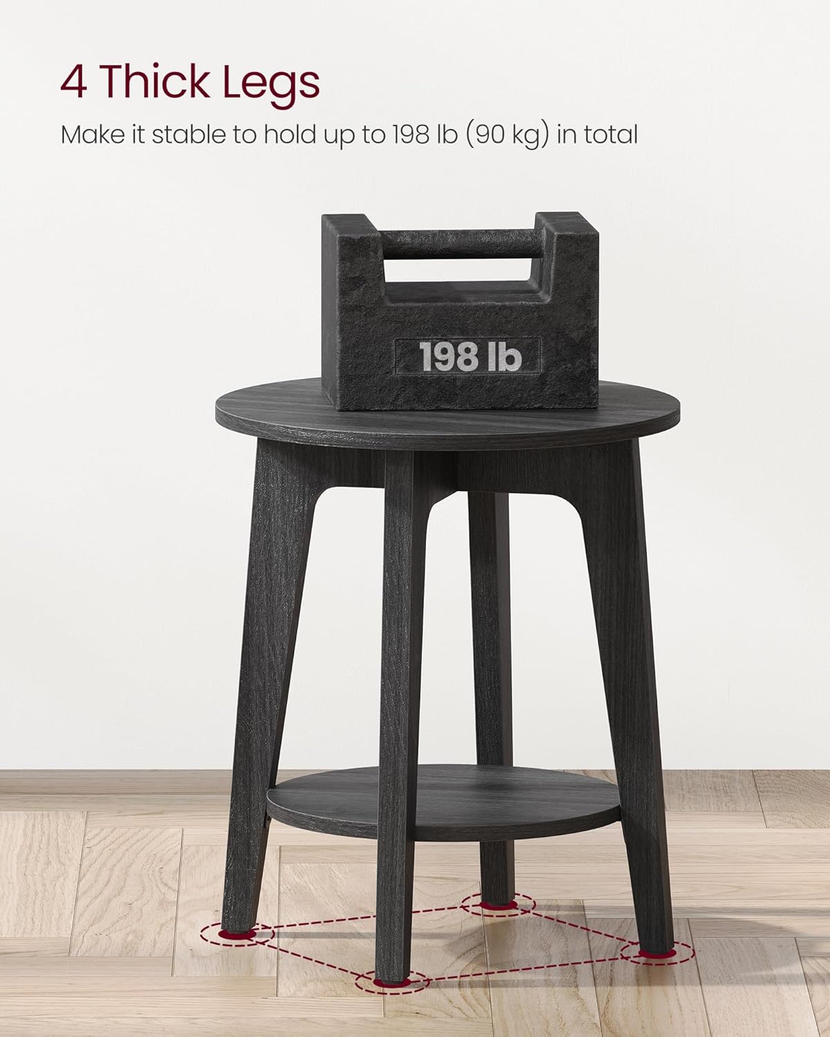 VASAGLE MAEZO Collection - Side Table, 2-Tier Small Round End Table, Nightstand with Tapered Legs, Curved Transitions, for Small Spaces, Living Room, Bedroom, Charcoal Gray ULET283T22 - Image 7