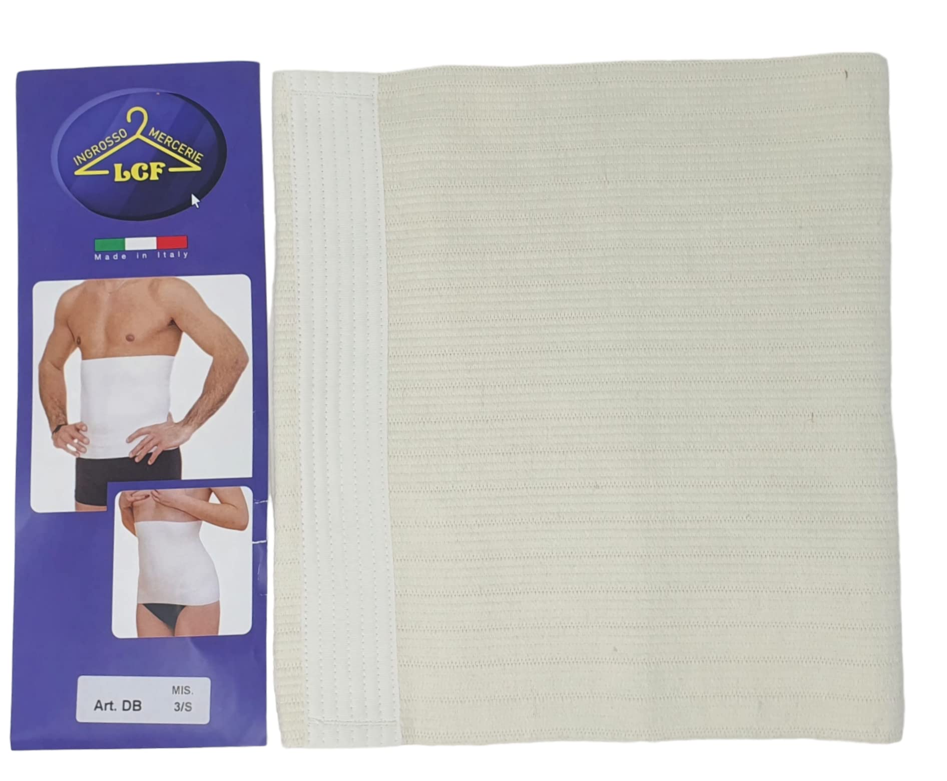 Faja lumbar moldeadora y contenitiva de lana 50% y acrílico 50%, unisex, fabricada con materiales fabricados en Italia., Color blanco., XXXL