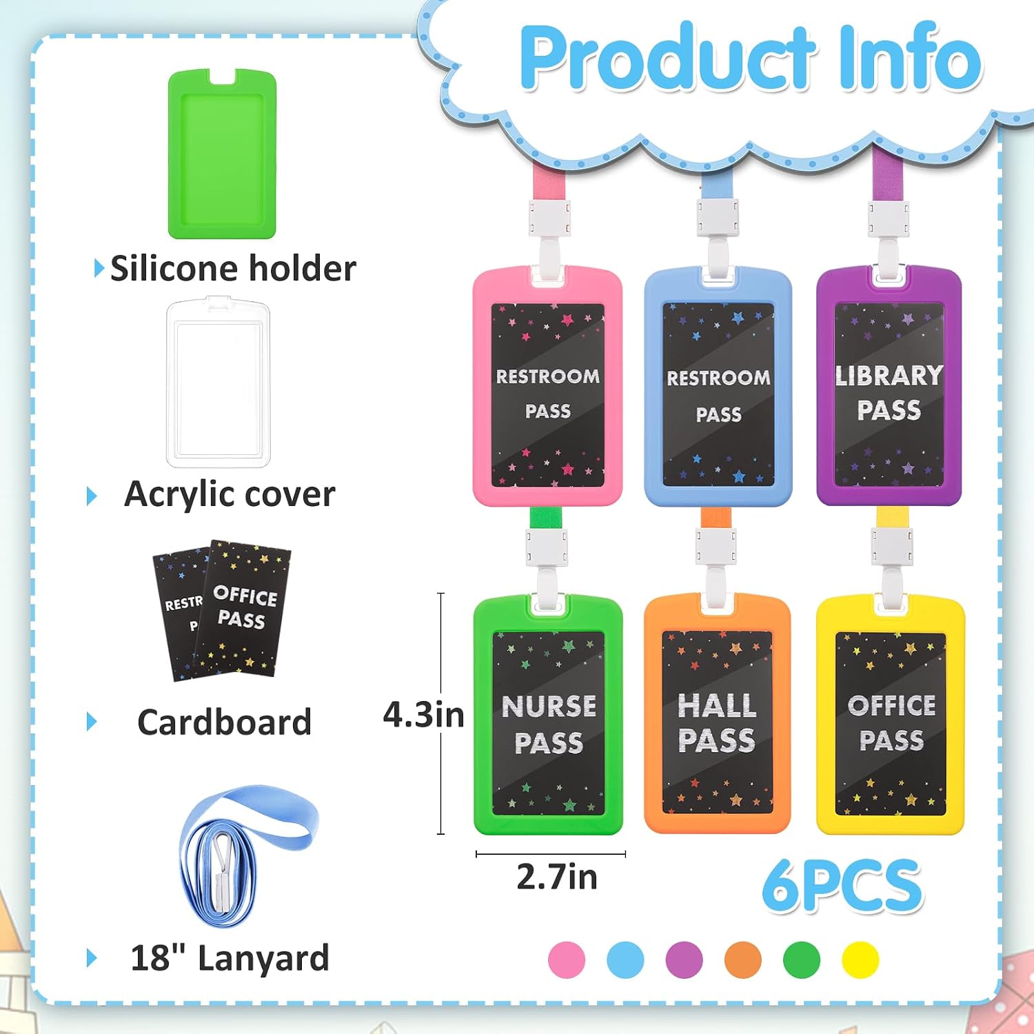 6 Pcs School Hall Pass Lanyards with Silicone Holder, Classroom Must Haves image 4