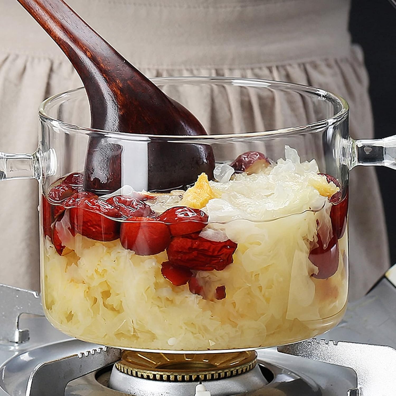 Glass Cooking Pot with Lid and Handle, 1.35L/45 oz Clear Glass Stovetop Pot, Cookware Stovetop Set, Saucepan for Noodles Pasta Soup Milk