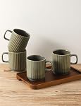 Coffee Mugs Ensemble de 4, Coupes de café en céramique avec poignée, Grande tasse de porcelaine pour Americano, Latte, Cappuccino, Chocolat chaud, Vert