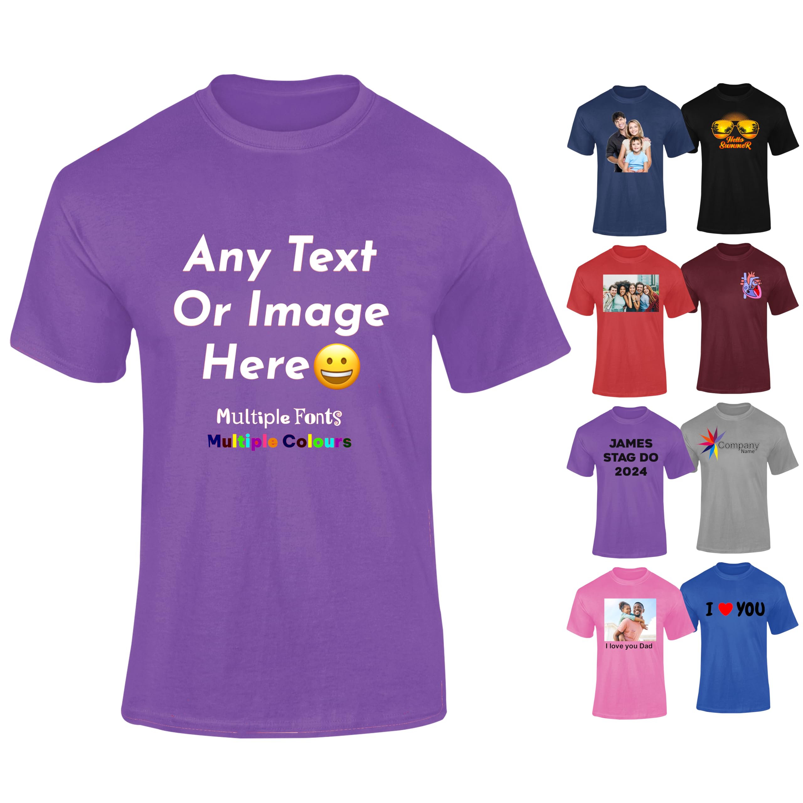 Varsany Personalised T Shirts Mens Womens Kids UK - Customised T Shirt with Any Text and Photo, Long-Lasting Printing - Design Your Own Custom T Shirt — view 14