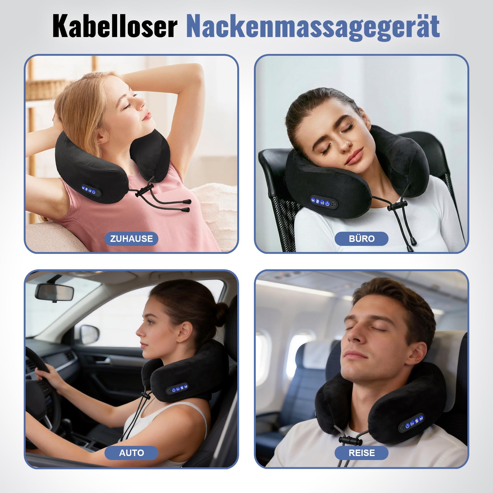 Elektrisches Nackenmassagegerät mit Wärmefunktion, Kabellos USB Wiederaufladbar Massagekissen, Ergonomisches Nacken Schultermassagegerät zur Linderung von Verspannungen, Ideal für Zuhause Büro Auto