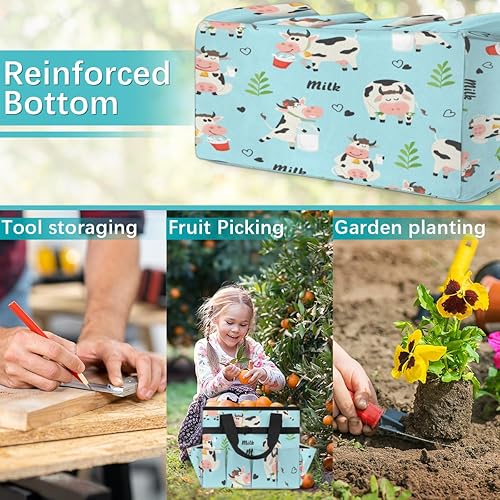 Miniatura 7 de Lovely Milk Cow Garden Tool Tote Bag for Women Men Gardening Tool Storage Bags with 10 Pockets Standable Garden Home Tool Kits Organizer for Indoor