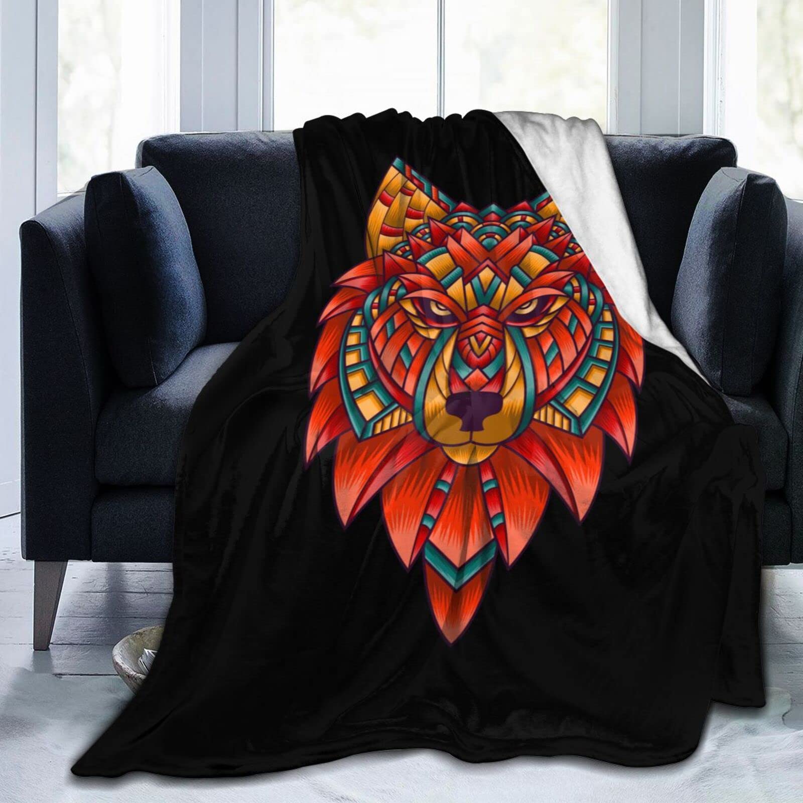 YINGD Flannel Blanket Abstract Colorful Graffiti Art Wolf Soft Throw Blanket Anti Pilling Washable Blanket for Bed Sofa 125x100cm