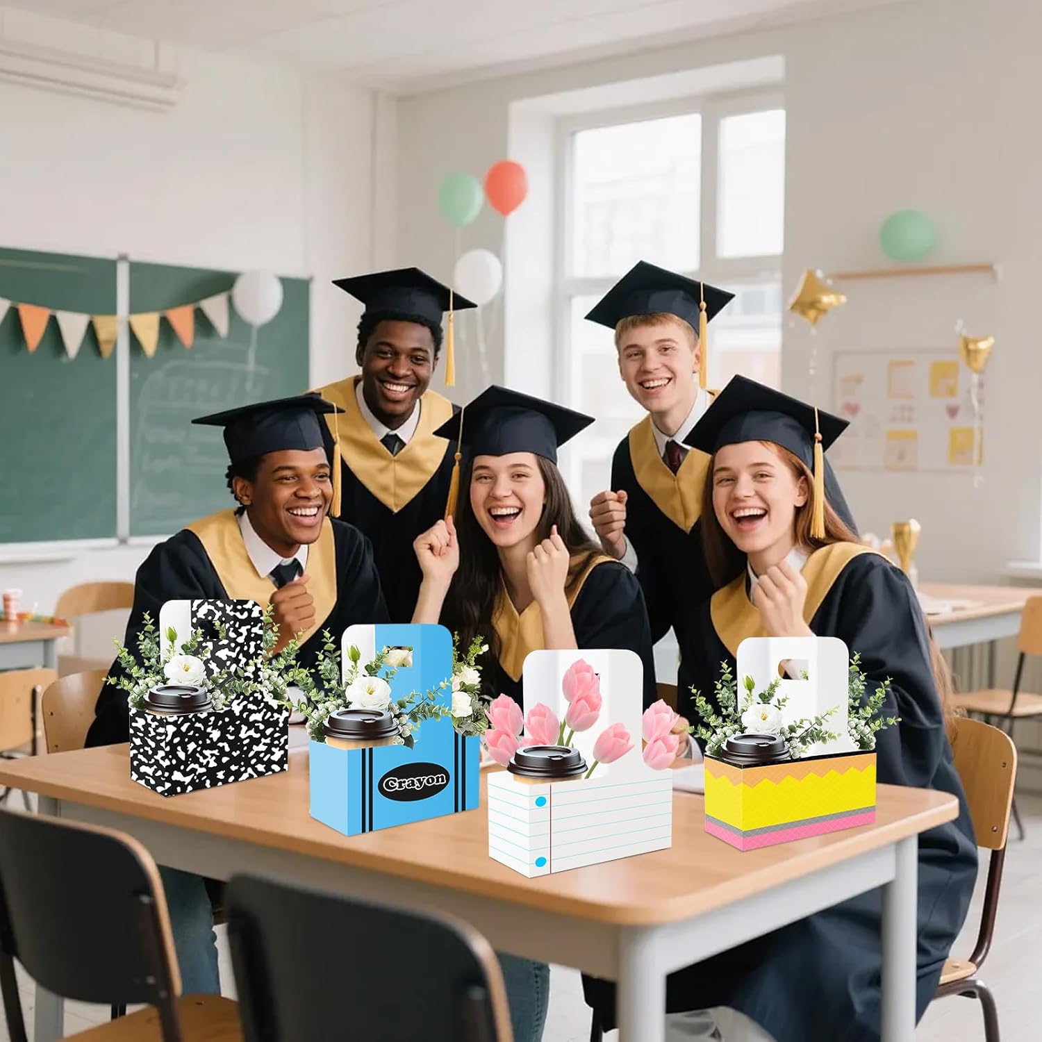 50 Pack Teacher Appreciation Gifts 2 Cup Drink Carrier with Handle Kraft Cup Holder Portable Drink Carrier for Hot Cold Drinks Graduation Teachers Thank You Back to Schools Supplies