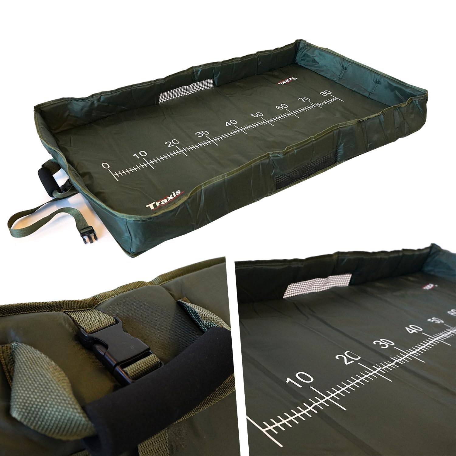 Traxis Wiege Abhakmatte 100x60cm - Robust und Kompakt - Faltbar, Mit Hochgezogenen Rändern für Sicheren Fang - Ideal zum Stalking-Fischen - Gummi-Netz für Schnellen Wasserablauf