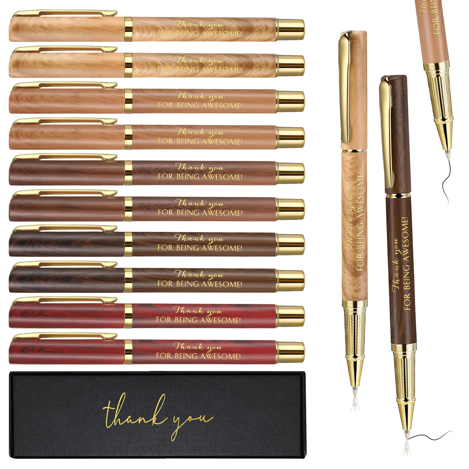 PerKoop 10 Set Thank You Gifts Inspirational Ballpoint Pens with Gift Boxes Bulk Appreciation Party Favors for Employee Coworker Staff Team Friends Office Supplies (Brown,Awesome)