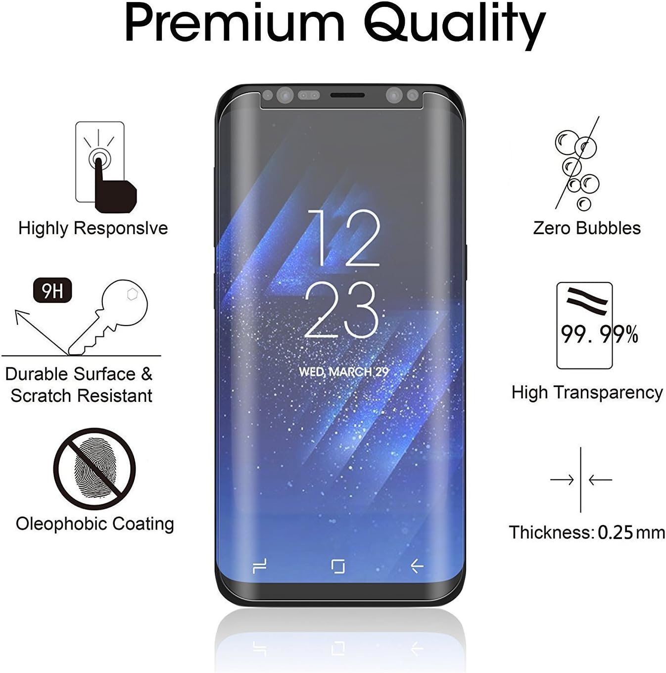 [2-Pack] Galaxy S8 Screen Protector, Auideas [9H Hardness][Anti-Scratch][Anti-Bubble][3D Curved] [High Definition] [Ultra Clear] Glass Screen Protector for Samsung Galaxy S8