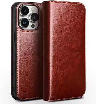 Wallet Case for iPhone 15 Pro Max/15 Plus/15 Pro/15, Genuine Leather Flip Cover with Card Slot Holder Stand Protective Folio Case
