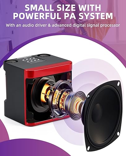 Miniatura 11 de Mini máquina de karaoke para adultos y niños, altavoz portátil de karaoke Bluetooth para TV, con 2 micrófonos inalámbricos, sistema de altavoces PA
