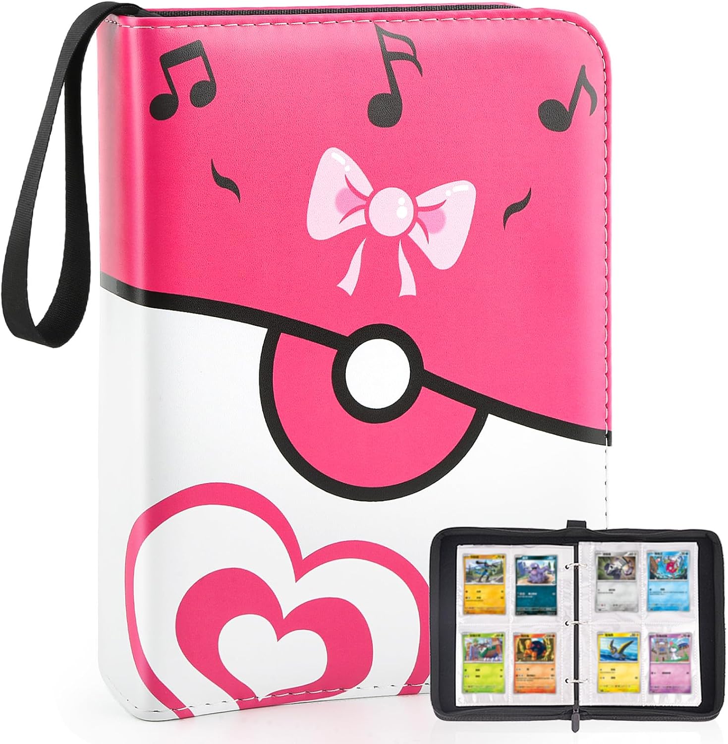 4 Pockets Trading Card Binder, 400 Card Holders with 50 Removable Sleeves, Portable Card Binder Album with zipper, Card holder Book for Game, Sport Collection (Black)