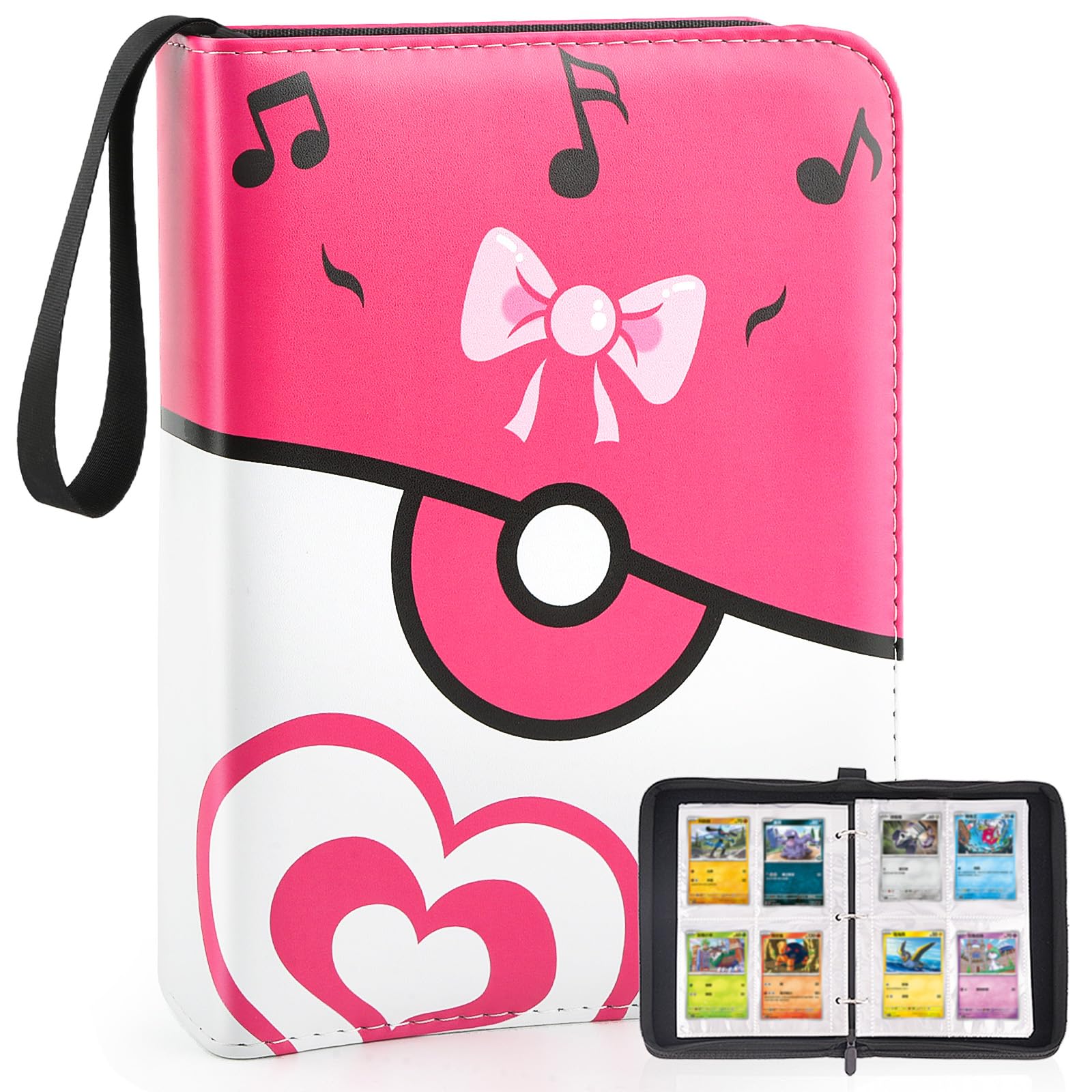 Kartenbinder für Mädchen, 4 Taschen, 400 Kartenhalter mit 50 abnehmbaren Hüllen, Sammelkartenhalter für TCG-Spielkarten, Sammleralbum, Sport-Sammelkarten, Sammelalbum, Rosa