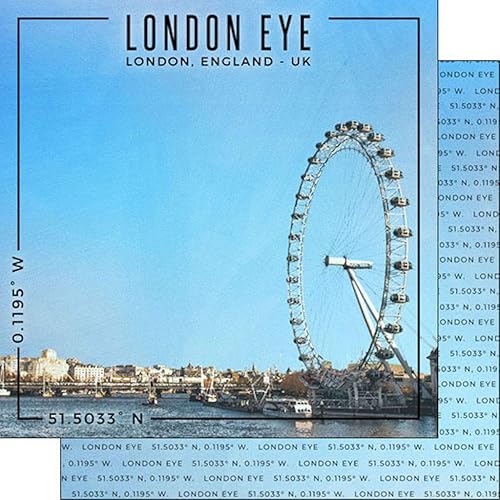 Scrapbook Customs 39980 London Eye London England UK Coordinates 12 x 12 Papel de recortes de doble cara – 1 hoja