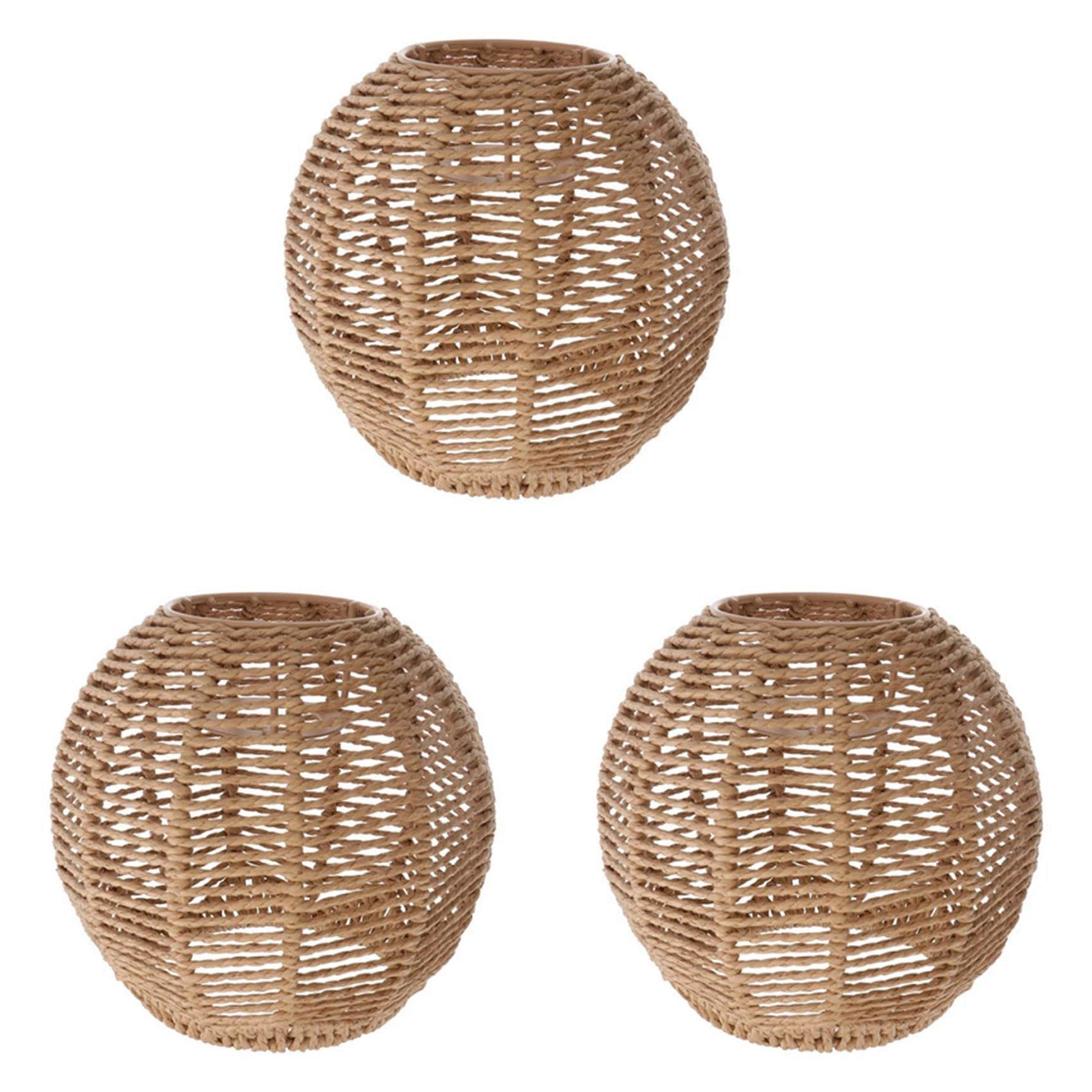 Bysl Brown 3X Rattan Lamp Cover Handmade Woven Chandelier Retro Lampshade Homestay Lampshade Decorative Chandelier