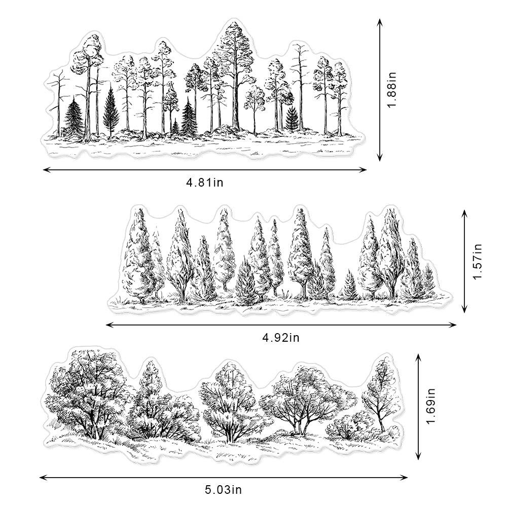 3 sellos de fondo de árbol transparentes para hacer tarjetas y álbumes de fotos, madera de pino bosque de arbustos sellos de goma transparente para hacer álbumes de recortes