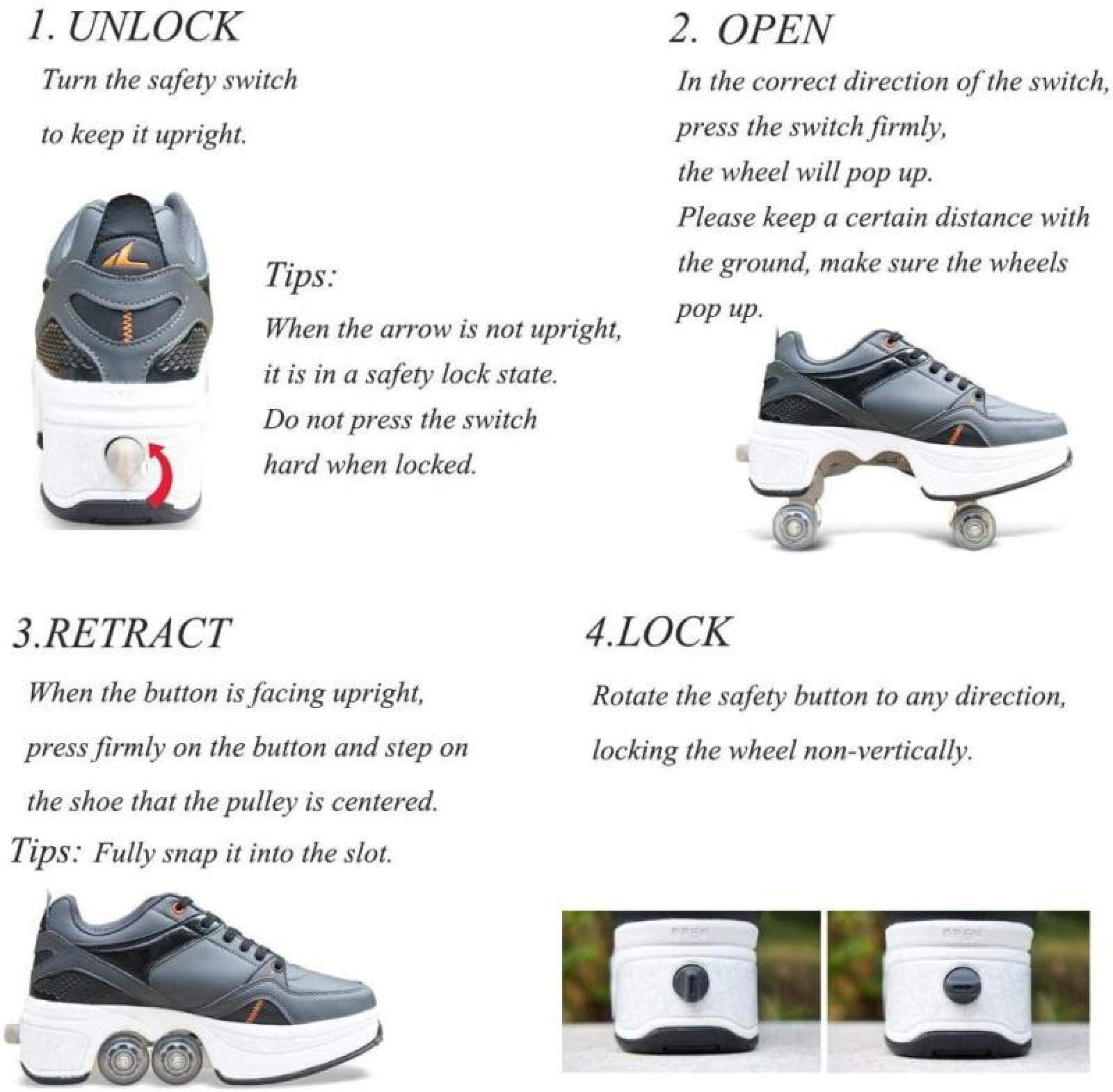 Deformation Roller Shoes Scarpe da Skate per Donna Uomo, Ragazzi Bambini Scarpe con Ruote Roller Sneakers Scarpe, per Regalo per Principianti Unisex,White-EU31