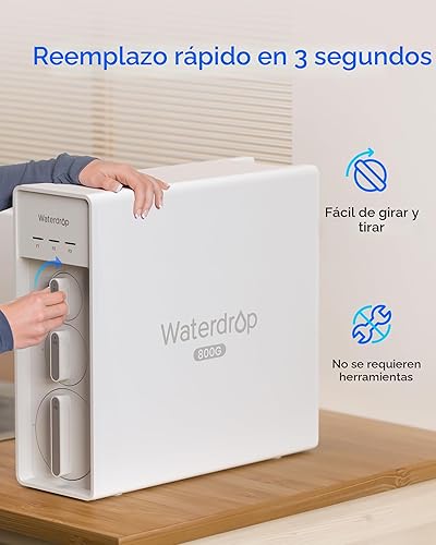 Miniatura 9 de Waterdrop Sistema de ósmosis inversa sin tanque de pH mineral alcalino X8, certificado NSFANSI 42 y 58 y 372, filtro de agua RO 800 GPD, sistema de