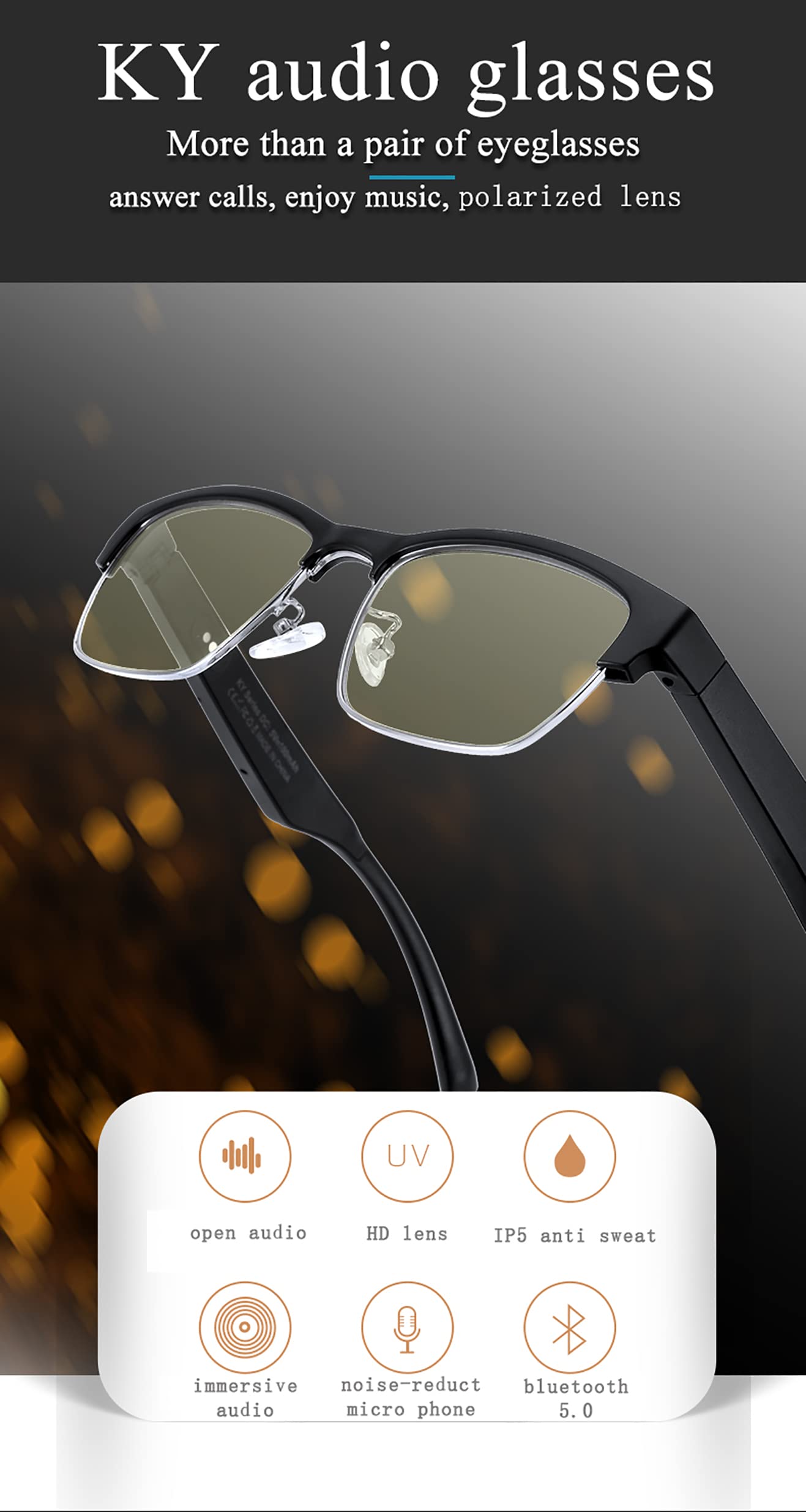 Occhiali audio Bluetooth da uomo, occhiali intelligenti anti-luce blu per donne, adatti per attività interne ed esterne, occhiali Bluetooth wireless con altoparlanti, ricarica rapida e super
