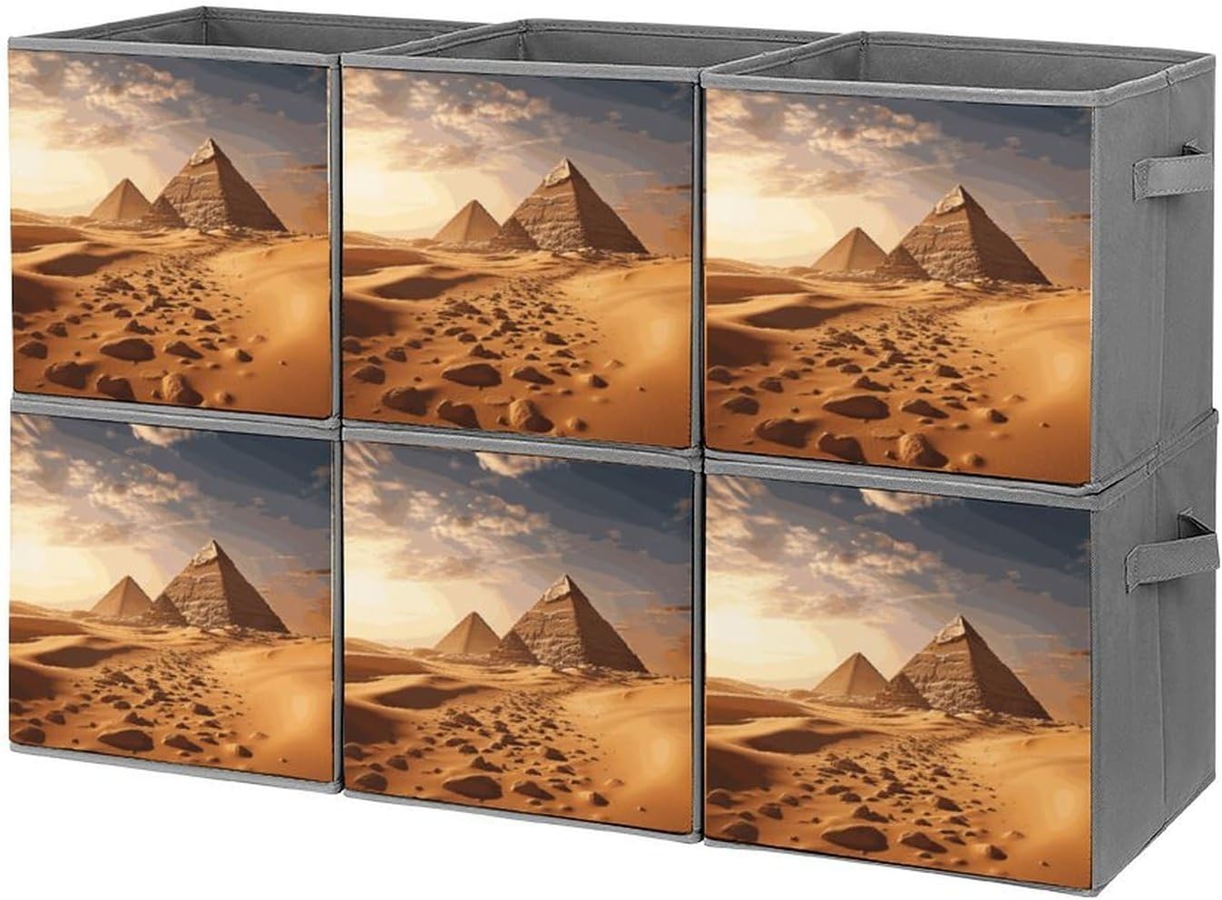 Pyramid Africa Desert Storage Cubes Set of 6 Storage Bins with Handles Collapsible Storage Basket Fabric Storage Box for Shelves Large Closet Shelf Organizer for Organization 11 Inch