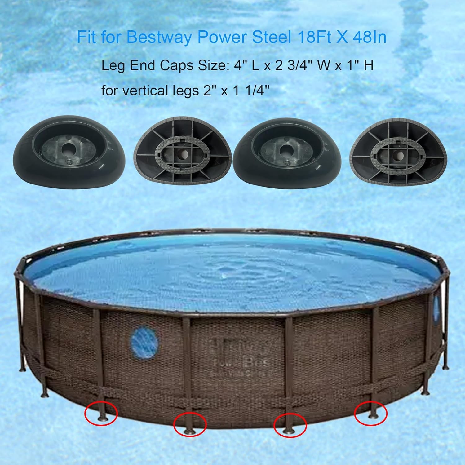 4 Pcs Footing Leg Cap Above-Ground Pool Replacement for Bestway Steel Pro MAX & Power Steel 16Ft /18Ft x 48In Frame Pool, Bestway P61802 Footing Leg Cap Grey