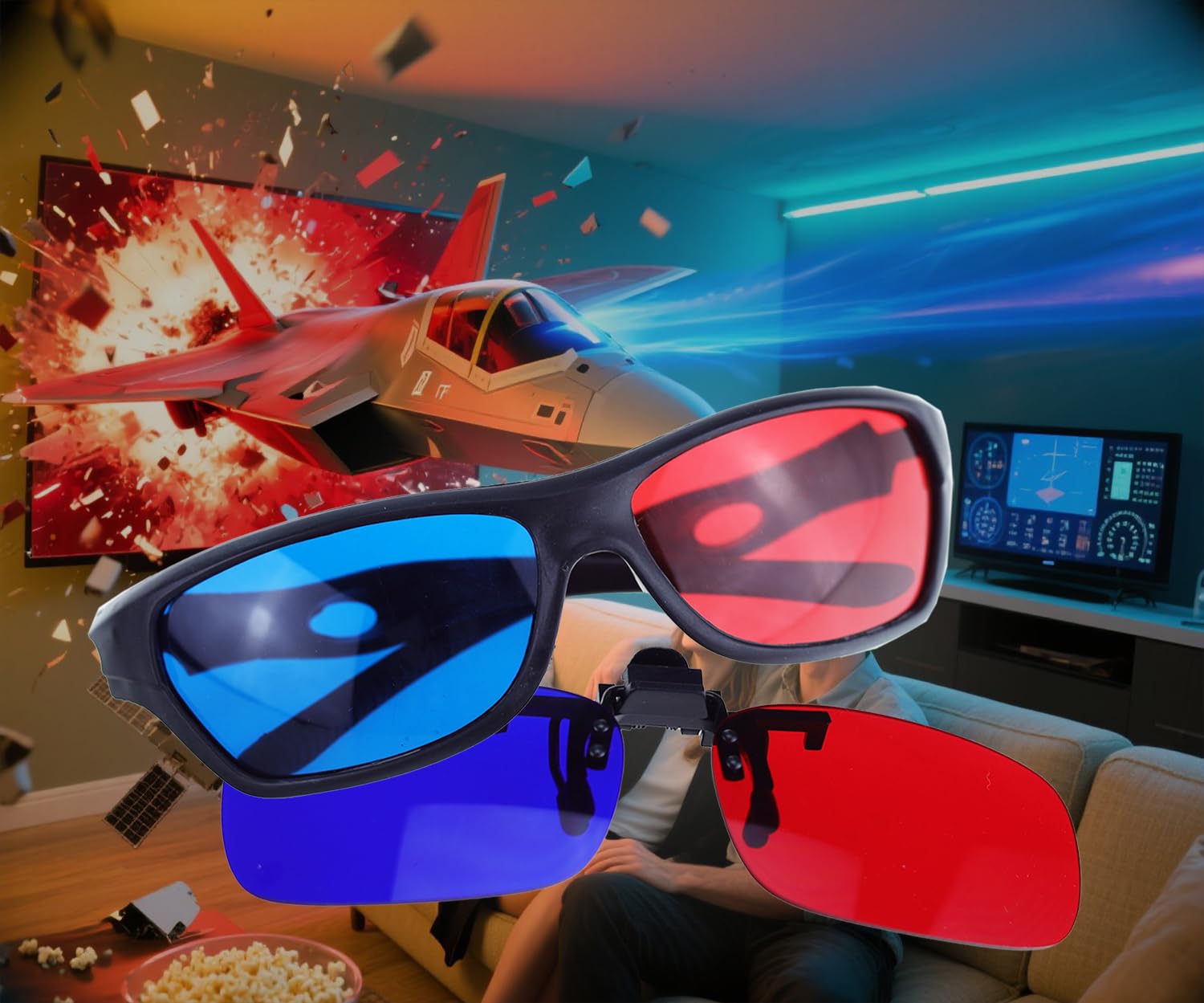 Familyall 2x occhiali 3D Rosso e Ciano per i Film 3D Videogiochi e TV (1x Clip On; 1x stile anaglifo)