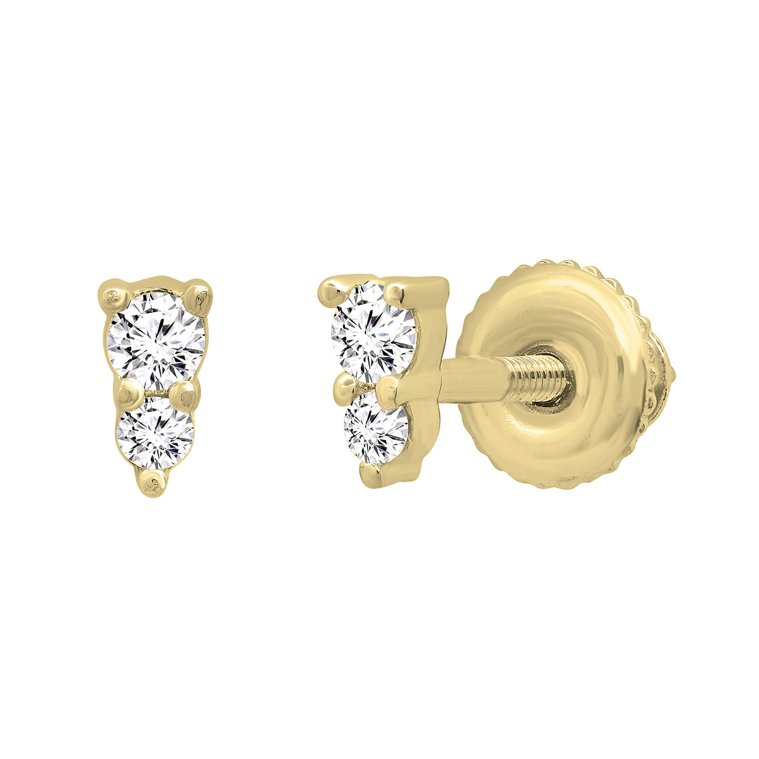 Dazzlingrock Collection 0.10 Cttw Round White Diamond Womens 2 Stone Stud Earrings 1/10 CT, 10K Solid Yellow Gold